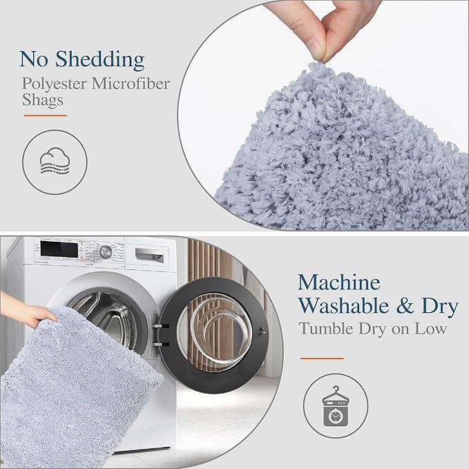Walensee Contour Rug (20x24, Growing Blue) Non Slip Bath Mat for Bathroom Water Absorbent Soft Microfiber Shaggy Mat Machine Washable U Shape Toilet Rug