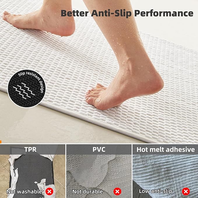 Bathroom Rugs Non Slip Washable, Super Absorbent Thin Bath Mat Small Quick Dry Low Pile Bathroom Rug, White 16"x24" / 1'4" x 2'