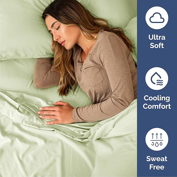 Queen 6 Piece Sheet Set - Cooling & Breathable Bed Sheets - Hotel Luxury Bed Sheets for Women, Men, Kids & Teens - Bedding w/Deep Pockets & Easy Fit - Soft & Wrinkle Free - Queen Light Sage Sheets