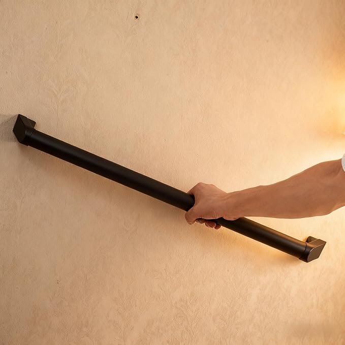 6 FT Modern Aluminum Handrail Set - ADA Compliant Indoor & Outdoor Stair Railing. 1.4" Diameter Grab Bar. Wall-Mounted with 90°Wall Return End. Ideal for Safe Grip，Rust Free(Matte Black, 6 FT)