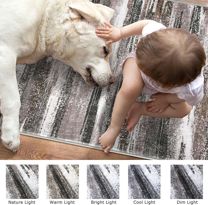 Modern Abstract Runner Rug 2.6x16, Dark Light Brown White Washable Long Kitchen Runner Non-Slip Soft Hallway Rug Runner Thin Print Faux Wool Carpet for Entryway Bedroom Laundry Room Indoor