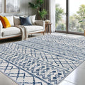 KUTA Moroccan 8x10 Rugs for Living Room Blue White, Washable Boho Area Rug Non-Slip, Ultra Soft Geometric Tribal Traditional Farmhouse Carpet for Dining Room Bedroom Dorm Office Home Decor