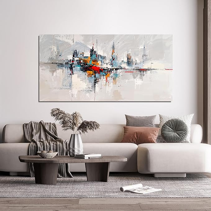 Large Abstract Wall Art Decor Wall Art Pictures for Living Room Abstract Canvas Art Wall Decor Modern Colorful Wall Art Prints Contemporary City Wall Art Decorations Bedroom Office Home Decor 24" X 48"