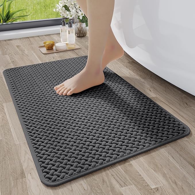 Bathroom Rugs Non Slip, Super Absorbent Quick Dry Bath Mats for Bathroom, Foam Weave Texture Thin Bath Rugs Washable with Rubber Backing Fit Under Door Outside Shower, 20” x 31“