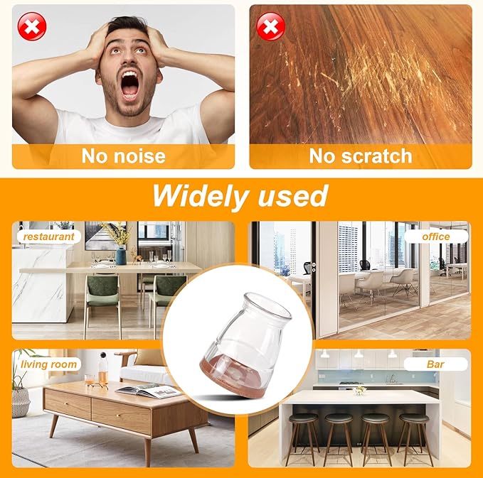 CHUNZEXI 16 Pack Extra Small Chair Leg Floor Protectors for Hardwood Floors, Silicone Felt Covers Pads Caps, Protect Wood Furniture Feet Floors Noise Reduce and Scratch (Universal X-Small & Clear)