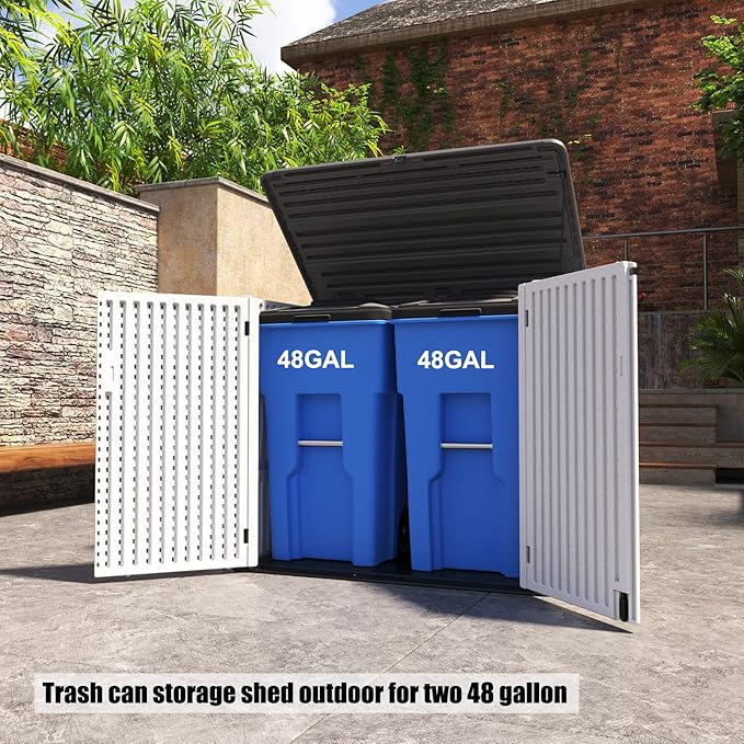 Large Horizontal Storage Sheds,38 cu.ft. Outdoor Storage Box for Garden,Patio and Backyard,Customized Shelves &Lockable(Off White)