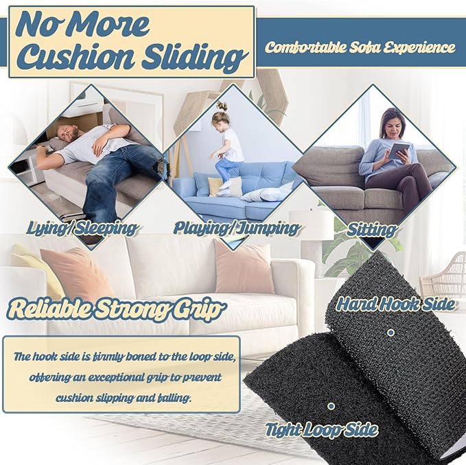 TEUVO 4.33 Inch X 32.8 Feet Black Adhesive Hook and Loop Tape Heavy Duty, Non Slip Couch Cushion Grip Mattress Pads Adhesive Strips, Keep Couch Cushions from Sliding Mattress Rug Large Fasteners
