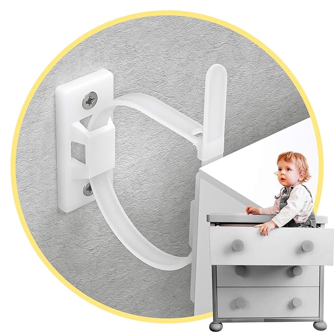 4our Kiddies Furniture Straps (6 Pack) Baby Proofing Anti Tip Furniture Anchors Kit, Cabinet Wall Anchors Protect Toddlers from Falling Furniture, Adjustable Child Safety Straps Earthquake Resistant