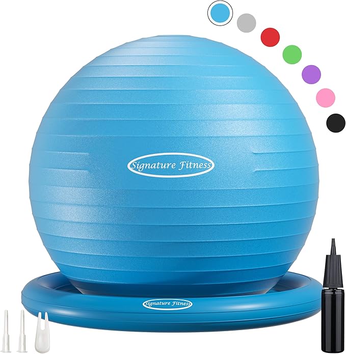 Fitvids Anti-Burst and Slip Resistant Exercise Yoga Fitness Birthing Ball with Quick Pump, 2,000-Pound Capacity, Multiple Colors and Sizes