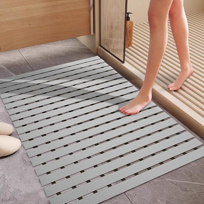 Non Slip Large Shower Mat(35.4"*23.6"),Extra Large Shower Mats for Inside Shower, Non Slip Shower Mat for Elderly,Non Suction Cups Heavy Duty Bathtub Mat,Rubber