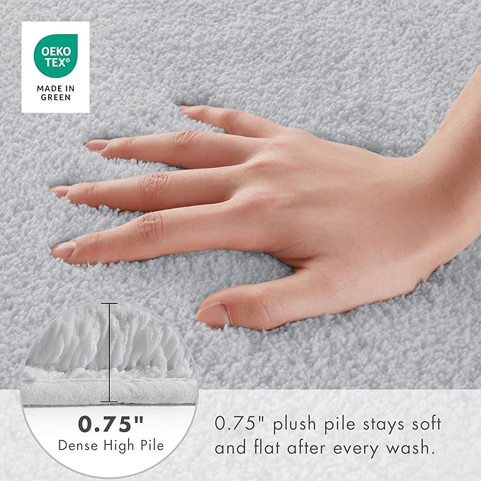 Madison Park Marshmallow Bathroom Rug Non Slip, Luxrurious Plush Bath Mat, Absorbent, Quick Dry, Spa Design Bath Room Décor, 20x30, Silver
