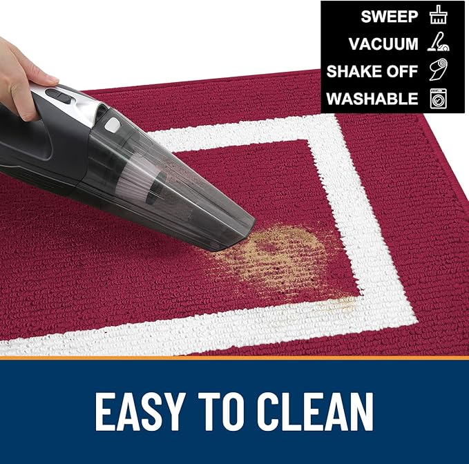 OLANLY Indoor Door Mat, 71x47, Non-Slip Absorbent Resist Dirt Entrance Mat, Washable Low-Profile Inside Entry Doormats for Entryway, Red