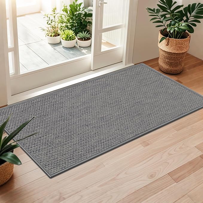 LEKEEPGO Long Door Mat 24"x59", Non Slip Door Mat Indoor Entrance, Rubber Backing Front Indoor Door mats Washable Absorbent Low-Profile Entryway Entry Resist Dirt Inside Hallway Door Mats, Light Grey