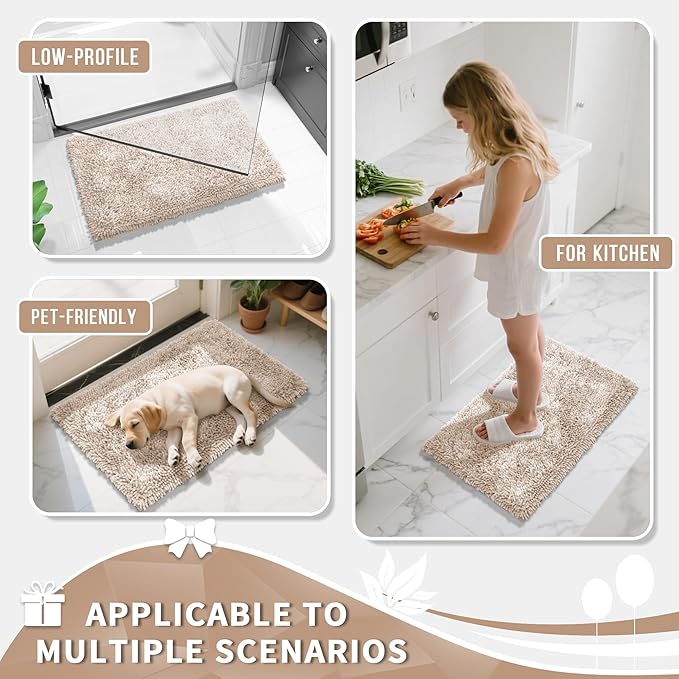 Yimobra Bathroom Rugs Sets 2 Piece, Soft Absorbent Bath Mat and U-Shaped Toilet Rug with Non Slip Backing, Luxury Shaggy Bath Mats for Bathroom, Machine Washable, 24"x17"+24"x20", Khaki