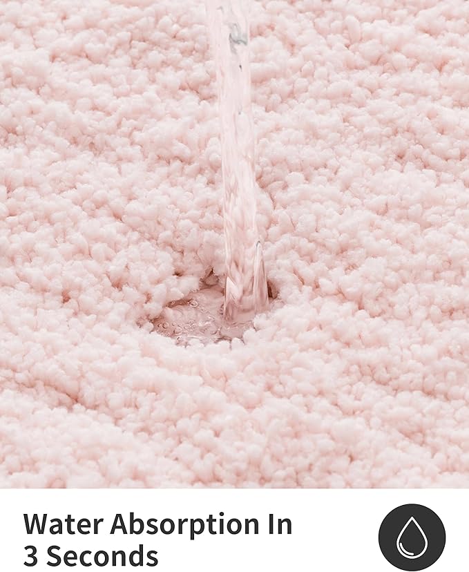 ILANGO Pink Toilet Rugs U Shaped 22" × 24" Non Slip & Super Absorbent Extra Thick Soft, Washable Bath Mats for Bathroom Floor, Microfiber Plush Shaggy Contour Bath Rugs for Toilet,Dry Quick