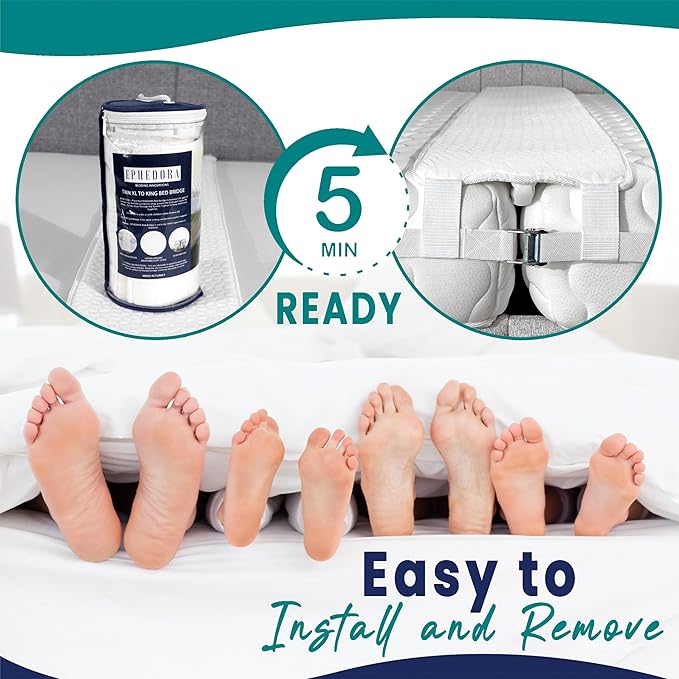 12" Extra Wide Bed Bridge Twin XL to King Converter Kit - Split King Gap Filler for Adjustable Bed - Mattress Connector & Gap Filler for Bed - Heavy Duty Metal Buckle Strap - 25D Memory Foam