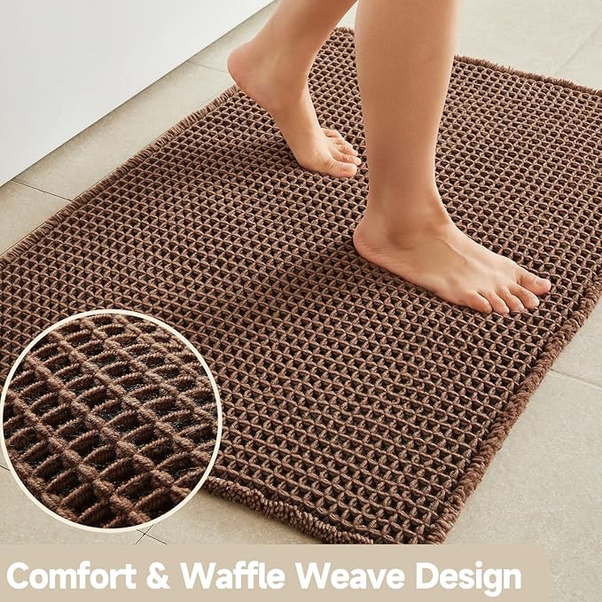 Waffle Runner Rug Bathroom, Long Boho Bathroom Rugs Non Slip Washable Super Absorbent Quick Dry Farmhouse Bath Decor, 60"x24" Mocha