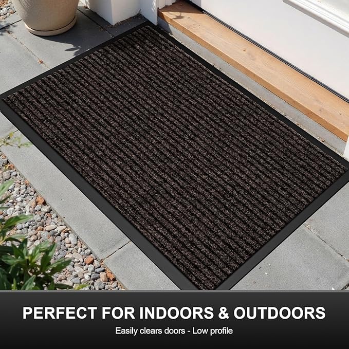 Non-Slip Waterproof Rubber Door Mat, 3' x 5' Commercial Floor Mat for High Traffic Areas, Easy Clean Low Profile, for Entrance, Indoor/Outdoor, Office, Patio, Garage