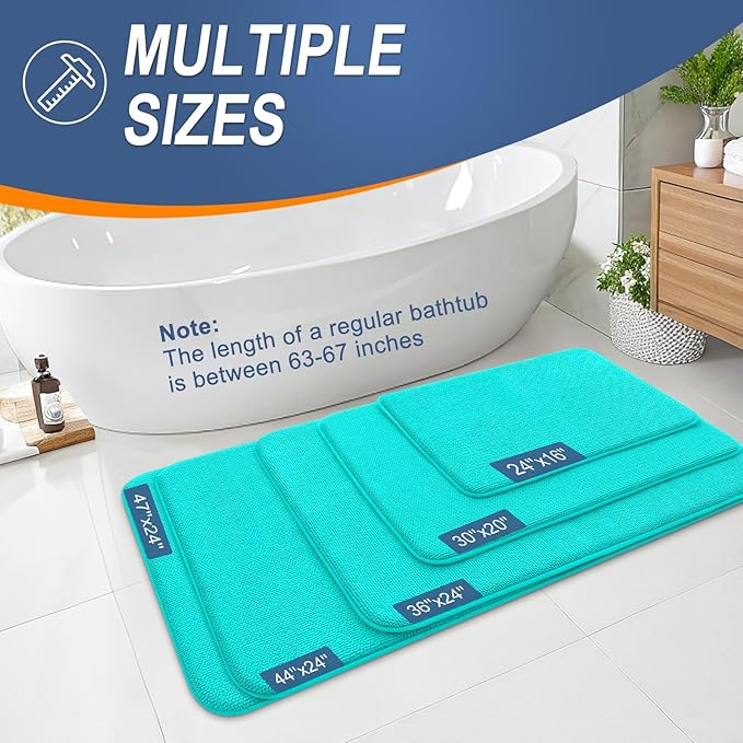 OLANLY Thick Memory Foam Bath Mat Rug 36x24, Extra Soft Absorbent Bathroom Rug, Quick Dry Bath Mats, Non-Slip, Machine Washable Carpet for Bathroom, Tub and Shower, Home Decor Accessories, Teal
