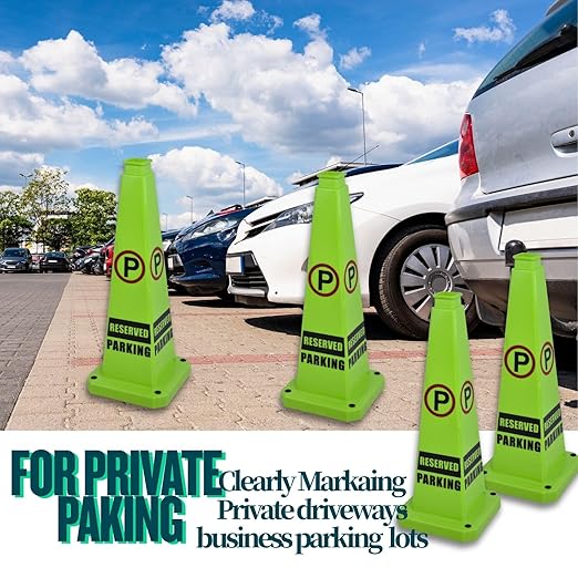 BESEA Reserved Parking Cone 3 Pack, 28" No Parking Sign Cone with Weighted Base, Green 4-Sided “ Reserved Parking” Warning Cone for Driveways Business Parking Lots Garages Indoor/Outdoor
