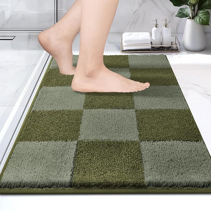 PURRUGS Bathroom Rug Non-Slip Machine Washable 20" x 30", Super Absorbent and Quick-Dry Bath Mat, Extra Soft and Plush Bath Rug for Shower, Bathtub and Sink, Sage Green & Olive Green