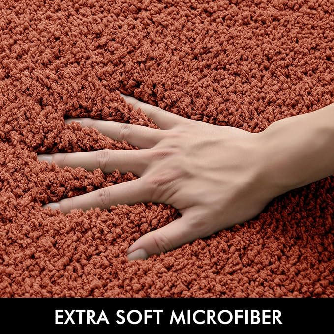 MIULEE Rust Extra Thick Non Slip Bathroom Rug Shaggy Soft Bath Mat Plush Microfiber Absorbent Water for Shower Tub Machine Washable (16x60 Inches)