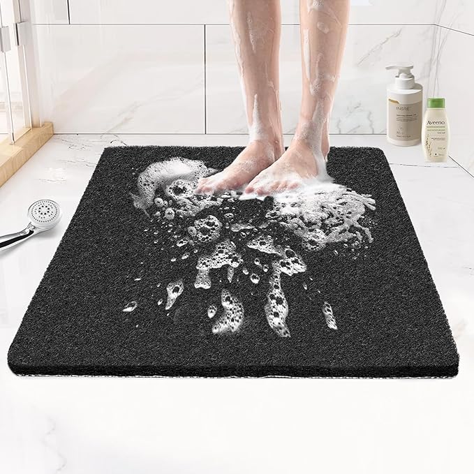 Joyhalo Shower Mat Bathtub Mat Non Slip, Bathmats Non Slip, Quick Drying Foot Scrubber Loofah Mats for Shower, Tub, Bathroom, Home, 24x24inch, Black