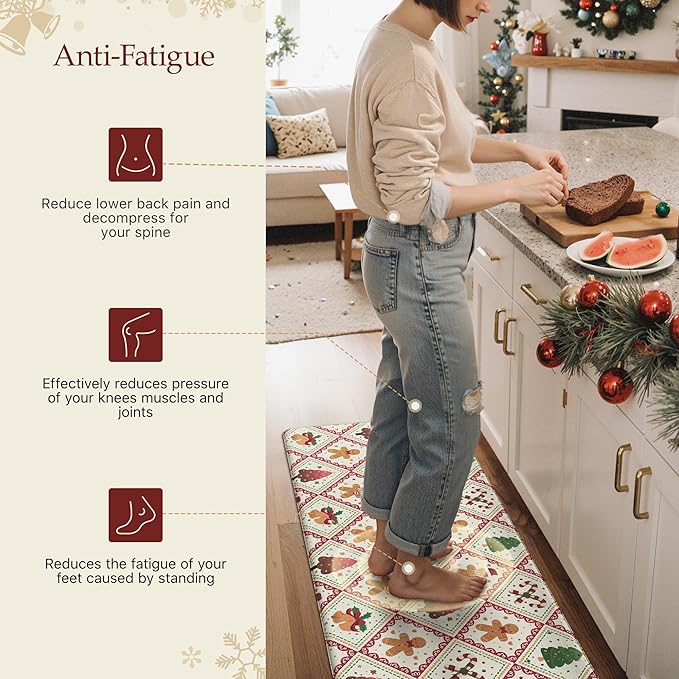 GENIMO Christmas Decorations - Kitchen Mats for Floor, Christmas Kitchen Rugs, Cushioned Anti Fatigue Mat for Home Decor, Waterproof Non Slip Standing Mat for Laundry, 23.6"x71", Red