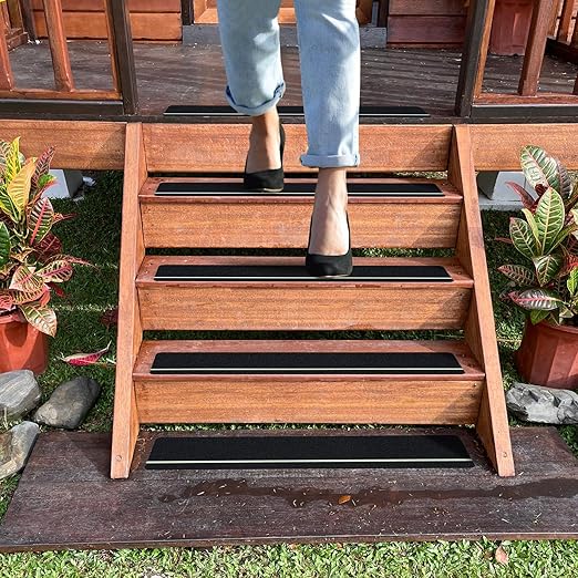 S&X Outdoor Stair Treads Non-Slip 12-Pack 4" x 24" Pre-Cut Anti Slip Tape, Glow-in-The-Dark Strip Grip Tape for Stairs,Steps,Wood,Concrete