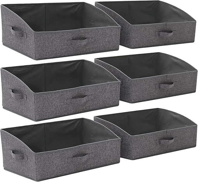 6 Pack Trapezoid Large Foldable Closet Storage Bins with Handle, Fabric Storage Organizer Cube Colth Containers Linen Box Shelf Baskets for Clothes Clothing Shelves Wardrobe