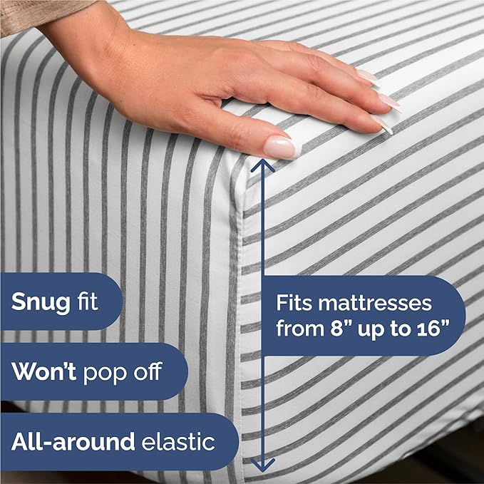 King 6 Piece Sheet Set - Cooling & Breathable Bed Sheets - Hotel Luxury Bed Sheets for Women, Men, Kids & Teens - Bedding w/Deep Pockets & Easy Fit - Soft & Wrinkle Free - King Grey Stripes Sheets