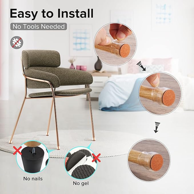 32PCS Upgraded Silicone Chair Leg Floor Protectors for Hardwood Floors, Furniture Sliders for Chair Legs, Felt Bottom Furniture Pads, Anti-Slip Round&Square Cap Covers to Scratch and Reduce Noise