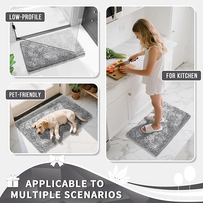 Yimobra Bathroom Rug Set 2 Piece, Luxury Shaggy Bath Mat Set with Non Slip Backing, Ultra Soft & Absorbent Mats for Bathroom Floor, Machine Washable, 44"x24"+24"x17", Light Grey