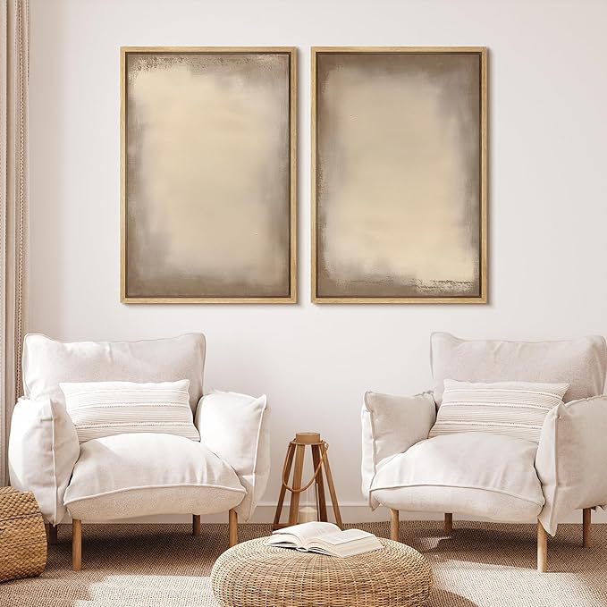 MUDECOR Framed Canvas Print Wall Art Neutral Minimalist Modern Abstract in Beige and Taupe Illustrations Modern Art Decorative Bohemian Colorful for Living Room, Bedroom, Office - 16"x24"x2 Natural