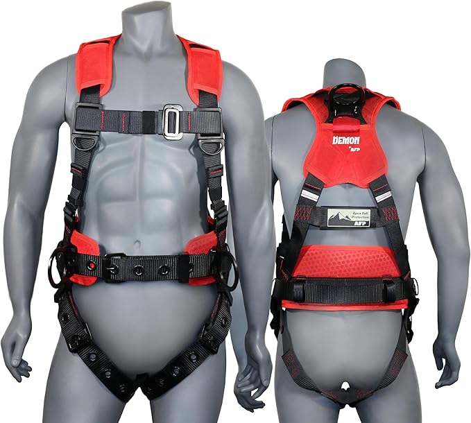 AFP Demon Comfortable Fall Protection Harness Kit – OSHA/ANSI PPE Full Body Safety Harness for Construction Work