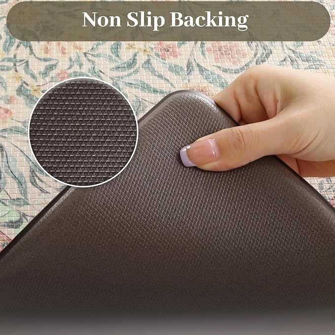 KIMODE Anti Fatigue Kitchen Mats for Floor, Boho Floral Kitchen Rugs Sets of 2, Cushioned Kitchen Floor Mats Non Slip, Comfort Rugs for Kitchen Floor Sink Laundry Desk Beige 17.3"x29"+17.3"x47"
