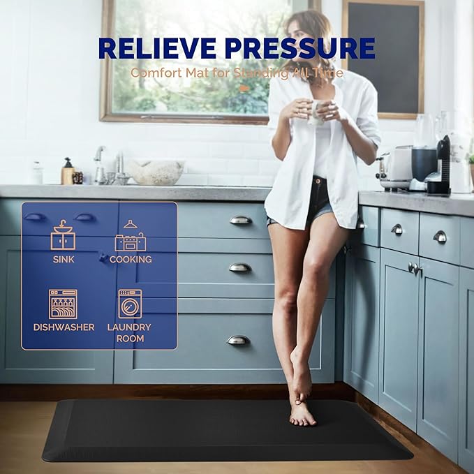 FEATOL Anti Fatigue Mat for Standing, 9/10 Extra Thick Ergonomic Standing Desk Mat, Comfort & Durable Memory Foam Standing Mat at Home,Office All Day (20" x 59", Black, 1PC)