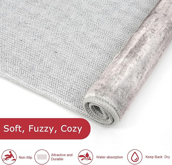 KOZYFLY 3x10 Ft Rug Modern Ombre Runner Rug for Hallway, Washable Kitchen Rugs Non-Slip Soft Striped Entryway Rug, Print Grey-Beige Abstract Carpet for Laundry Nursery
