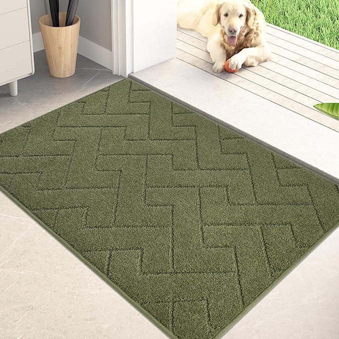 PURRUGS Dirt Trapping Door Mat 24" x 35.5", Non-Slip Machine Washable Entry Rug, Shoe Scraper, Dog Doormat, Super Absorbent Welcome Mat for Front & Back Door, Muddy Wet Shoes & Paws, Sage Green
