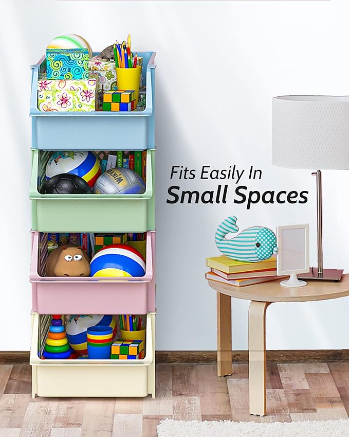 TidyFriend Stackable Storage Bins for Pantry, 4 Pack Stackable Bins For Organizing Food, Kitchen, and Bathroom Essentials (Multi)