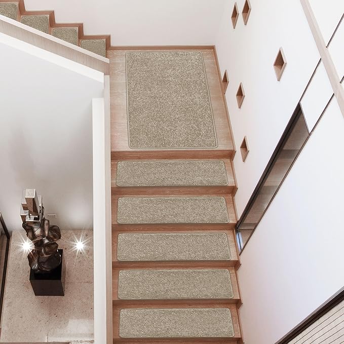 PURE ERA Carpet Stair Treads Tape Free Non Slip Indoor Stair Carpet Stair Protectors Pet-Friendly Non-Slip Skid Resistant Washable Reusable 8" x 30"(2 Pieces,Cream Gray)
