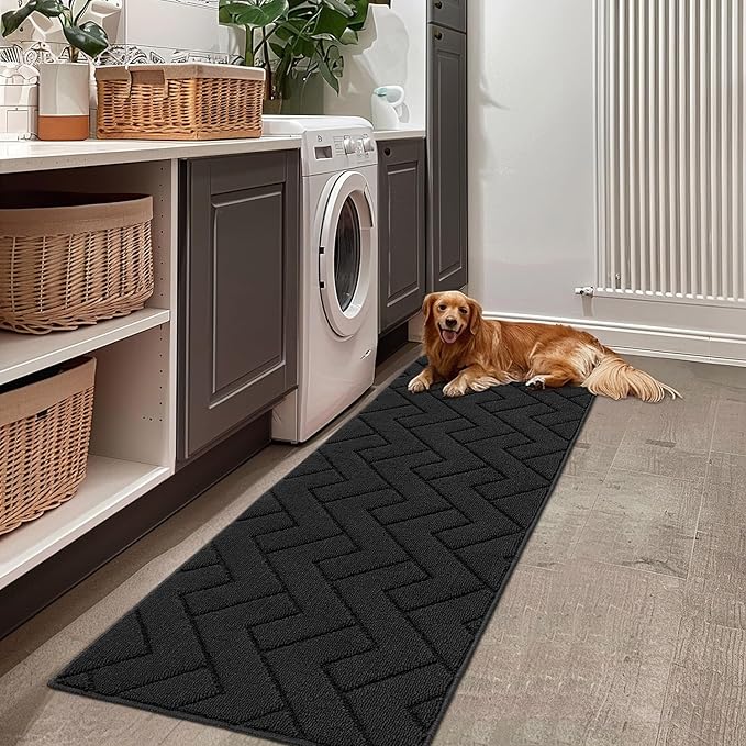 hicorfe Indoor Doormat,Front Back Door Mat Rubber Backing Non Slip Door Mats 24"x71" Absorbent Resist Dirt Entrance Doormat Inside Floor Mats for Entryway Washable Low-Profile(Charcoal)