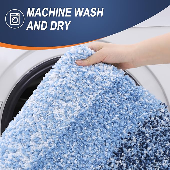 OLANLY Bathroom Rug Set 2 Piece, Soft Absorbent Microfiber Bath Rug Set, Non-Slip, Machine Wash Dry, Plush Shaggy Bath Mats for Bathroom (30"x20"+24"x16", Navy)