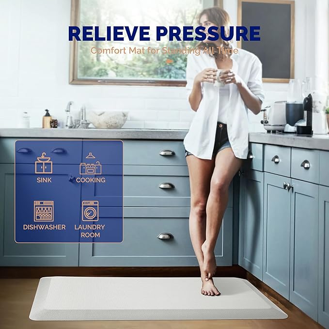 FEATOL Anti Fatigue Mats for Standing, 9/10 Extra Thick Ergonomic Standing Desk Mat, Comfort & Durable Memory Foam Standing Mat at Home,Office All Day (20" x 39", White, 2PC)