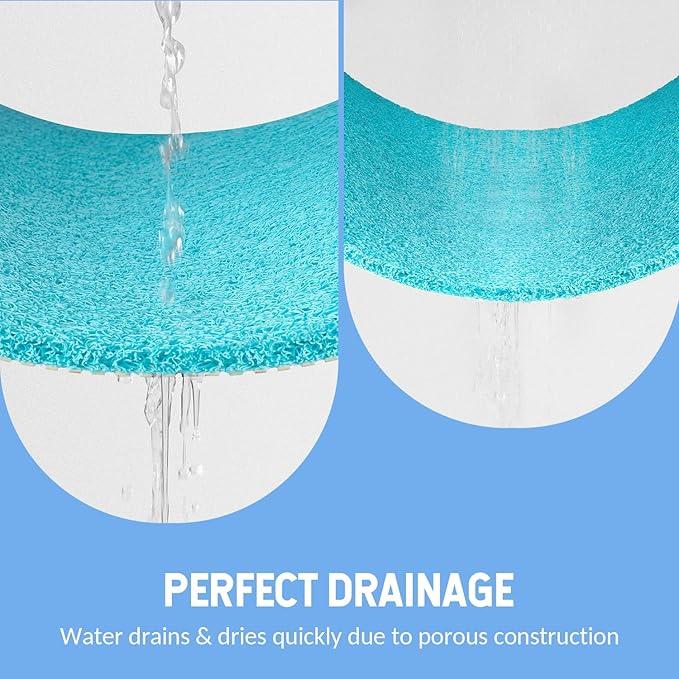 Non-Slip Bathtub Mat, Anti Slip Shower Mat, Fast Drying Bathtub Mats, Foot Scrubber Mat, Anti Slip Mat for Tub, Floor, Bathroom, Kitchen, Home, Hotel (Turquoise Blue 32"×17")