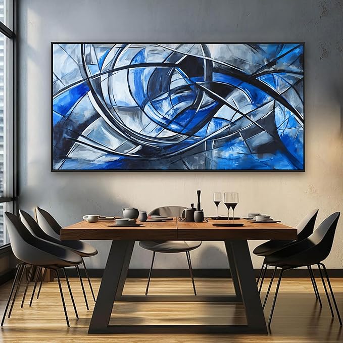 Abstract Wall Art Decor Oversized Framed Wall Art Pictures for Living Room Canvas Art Wall Decor Blue Wall Art Prints Artwork for Walls Large Black and White Wall Art Decor Home Office Decorations 29" X 58"