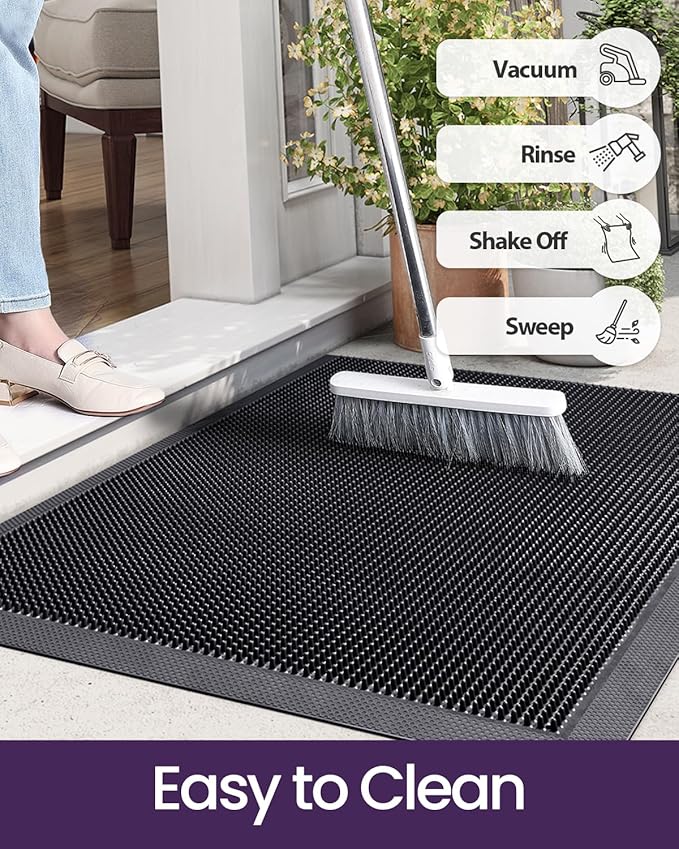 DEXI Front Door Mat Outside Entrance, 36x48 Heavy Duty Non-Slip Rubber Entry Mats, Dirt Trapping Waterproof Low-Profile Welcome Doormat for Entryway, Black