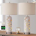 Set of 2 Rustic Farmhouse Table Lamps for Living Room Bedroom, Vintage Bedside Lamp with Dual USB Port, Antique White Resin Retro Nightstand Lamps with Night Light