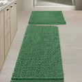 BOANKODU Bathroom Rugs Sets 2 Piece，47X16+16X24Inch，Absorbent Non-Slip Very Soft Chenille Mat,Machine Washable （Dark Green）