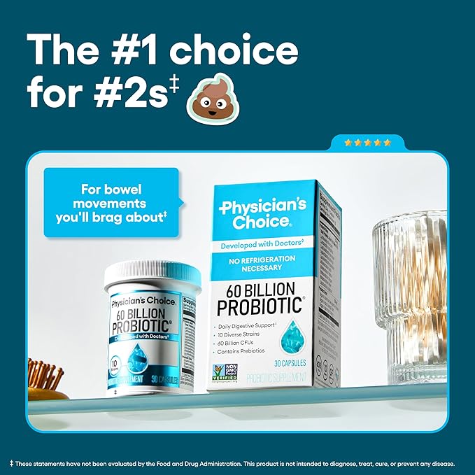 Physician's CHOICE Probiotics 60 Billion CFU - 10 Strains + Organic Prebiotics - Immune, Digestive & Gut Health - Supports Occasional Constipation, Diarrhea, Gas & Bloating - for Women & Men - 84ct